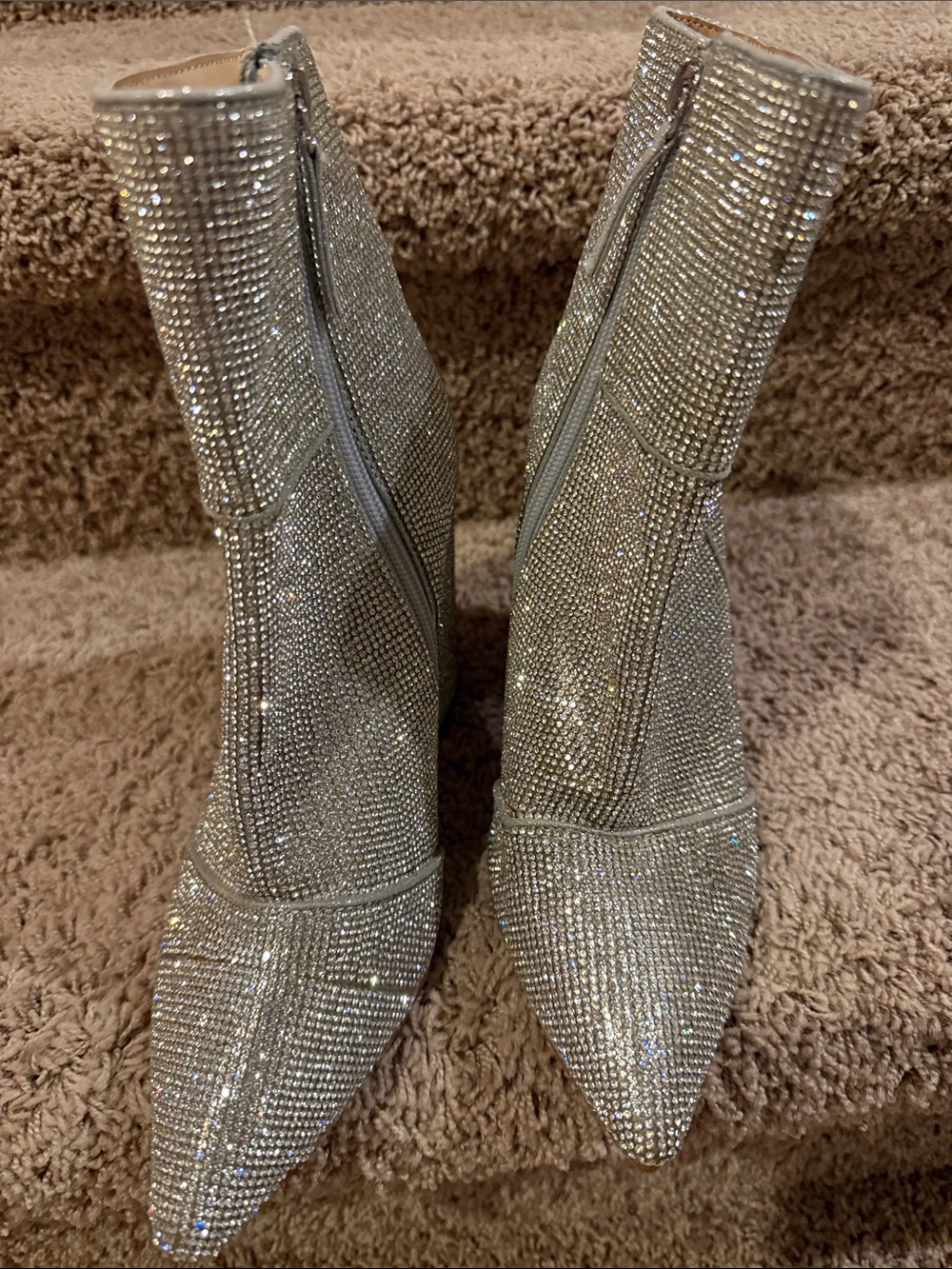 Steve Madden Silver Crystal Embellished Pointed-Toe Ankle Boots - Women